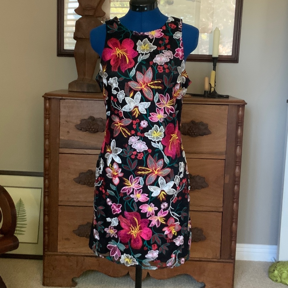 Sam Edelman Floral Mini Dress with colorful hibiscus Embroidery